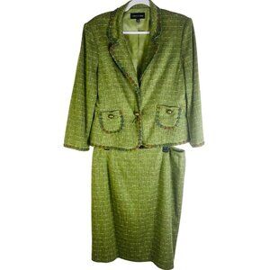 Isabel & Nina Green Tweed Womens Skirt Suit Set Size 16